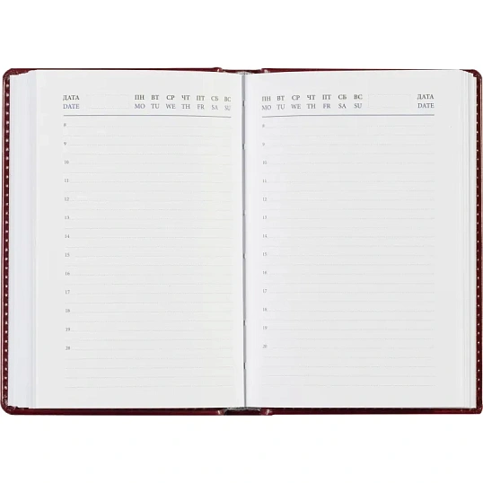Ежедневник недатированный бордо, А6,100x150, 320стр, Agenda