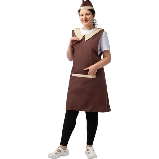 Фартук сарафан Маркет Профи с пилоткой всеразмерный цв. шок/беж