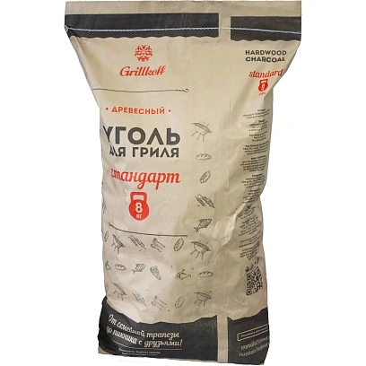 Уголь древесный для гриля Стандарт, пакет 8кг. 391