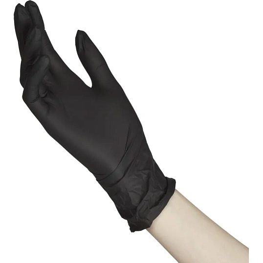 Перчатки нитрил., н/с, н/о,4г./шт,черн.FOXY-GLOVES XS 50пар/уп ШК4167