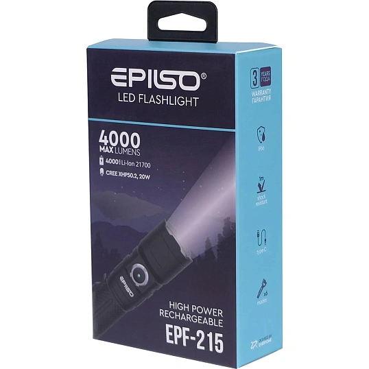Фонарь EPILSO EPF-215 (карманный, CREE XHP50.2 20W, аккум. 21700)