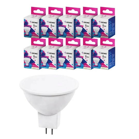 Лампа светодиодная КОСМОС JCDR 8.5W GU5.3 3000K 10шт/уп (LED8.5wJCDRC30_10)
