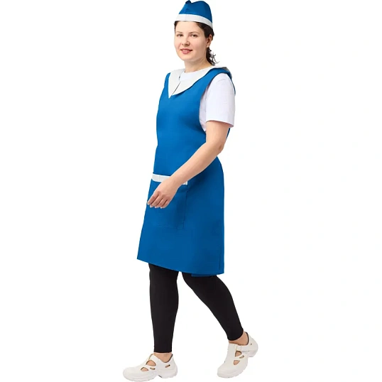 Фартук сарафан Маркет Профи с пилоткой всеразмерный цв. вас/бел