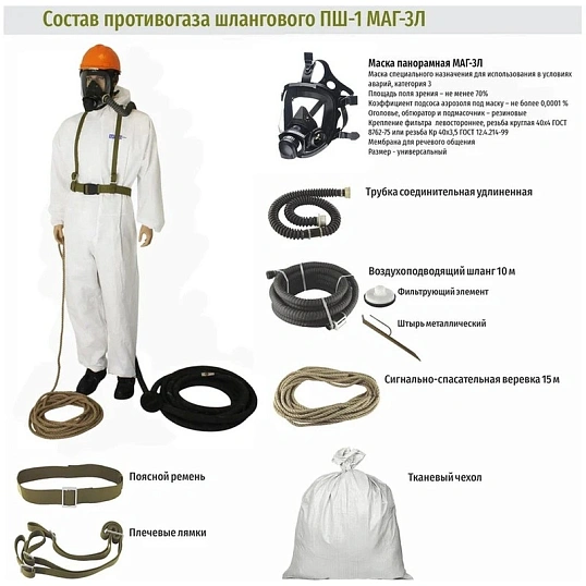 Противогаз ПШ-1 (1шл.л., 10м, МАГ-3Л (1шт.), х/б), шт