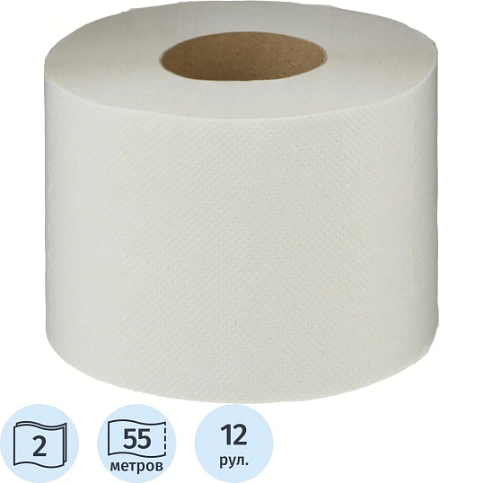 Бумага туалетная Выбо есть 2сл 55м белая втор 12рул/уп