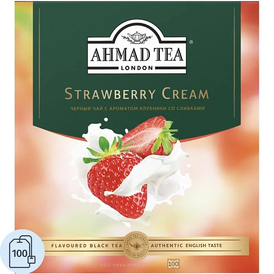 Чай Ahmad Tea Строуберри Крим, черный, пакетики в конвертах, 100x1,5г/уп