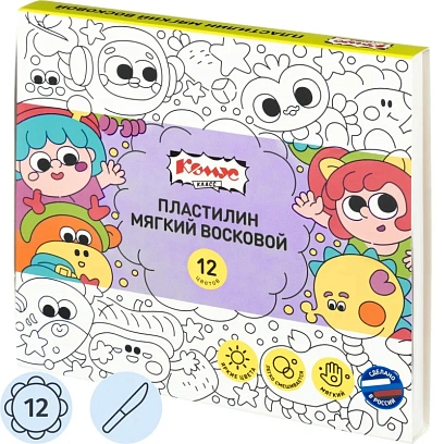 Пластилин мягкий восковой Комус Класс Миники 12 цв/наб, 180 г, со стеком