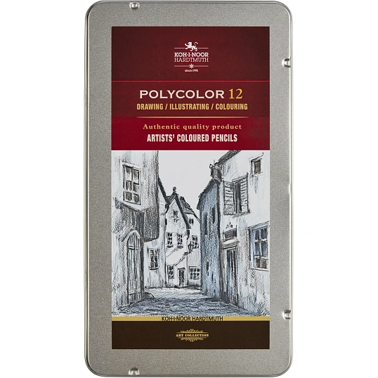 Карандаши цветные худож POLYCOLOR серые цвета 12цв/наб мет.кор 3822012013BL