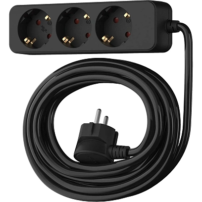 Удлинитель сетевой ФОТОН 16-103Е, 10м, 3 розетки, 16А, с заземл.,Черный