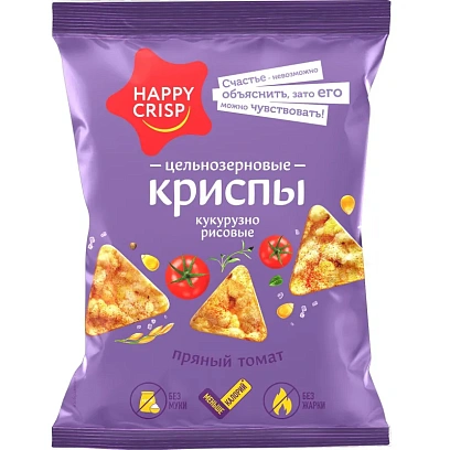 Чипсы Happy Corn цельно кукурузно рисовые,пряный томат,без жарки 50гx18ш/УП