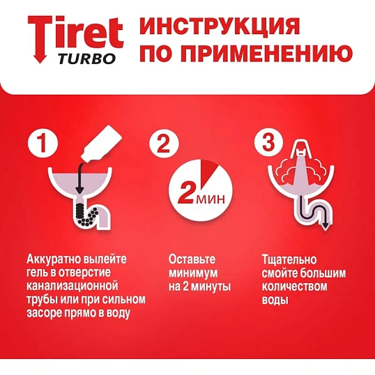 Средство для прочистки труб TIRET TURBO гель, 1л
