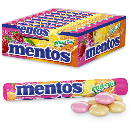 Драже жевательное Mentos Фрукты, 37,5гx24шт/уп