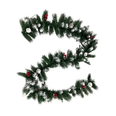 Гирлянда Хвоя новогодняя нарядная из ПВХ,заснеж,ягоды 25x25x270см арт.90566