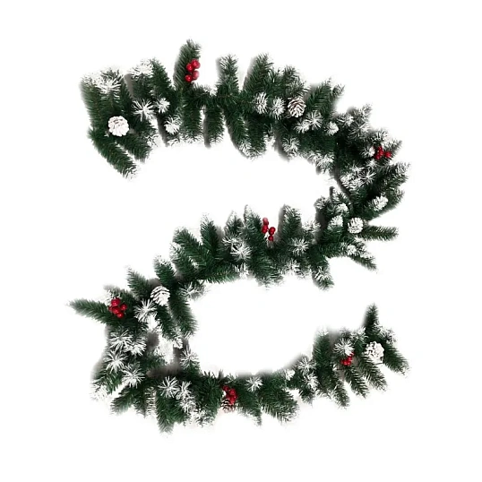 Гирлянда Хвоя новогодняя нарядная из ПВХ,заснеж,ягоды 25x25x270см арт.90566