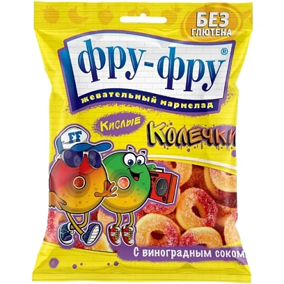Мармелад жевательный Фру-Фру кислые колечки, 80гx12шт/уп, FF-25-18