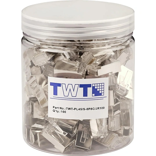 Коннектор RJ45 TWT TWT-PL45/S-8P8C/JR100 STP 8P8C унив cat.5e 100шт/уп