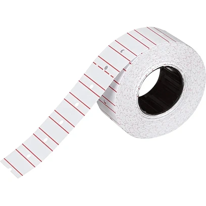 Этикет-лента 21,5х12 прямая белая с красной полосой, 1000шт/рул,10рул/уп