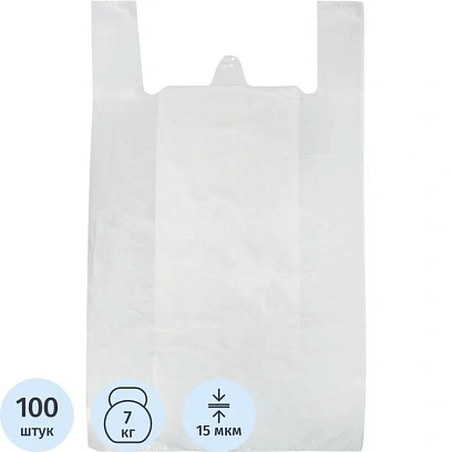 Пакет-майка ПНД 42+20х75 см 15 мкм белая 100 шт/уп