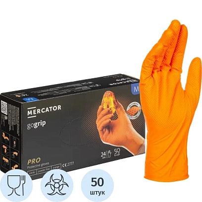Перчатки одноразовые нитрил GOGRIP ORANGE цв.оранжевый (25пар/уп)р.М,ПС