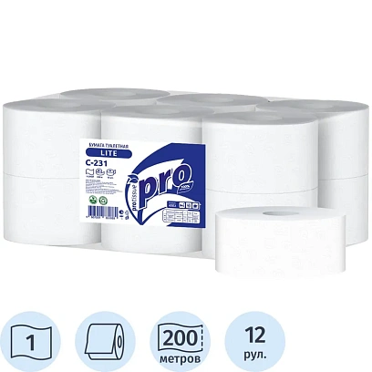 Бумага туалетная д/дисп Protissue 1сл 12рул 200м С231