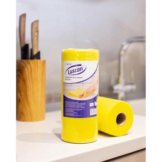 Салфетки хозяйственные Luscan вискоза 90г/м2, 25х25см, 30л/рул