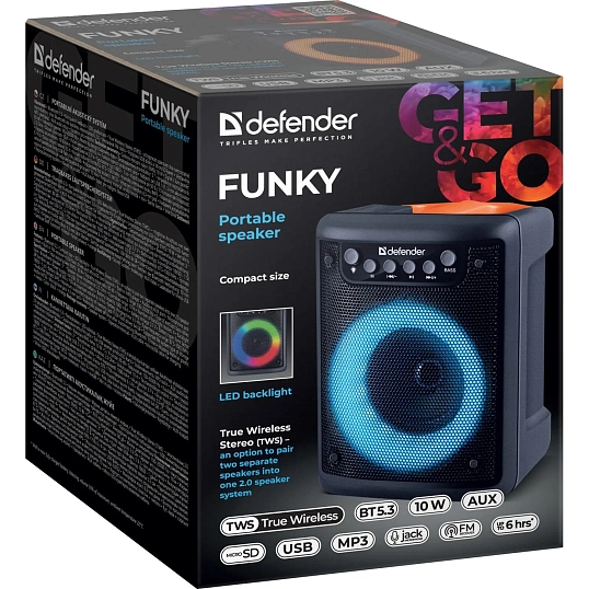 Акустическая система Defender Funky 10Вт, Light/BT/FM/USB/MIC/AUX