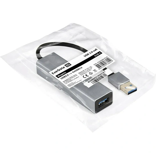 Концентратор USB хаб ExeGate (EX293981RUS) DUB-4 4-в-1 серебр