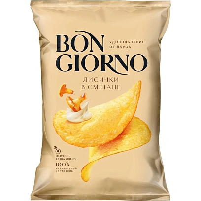 Чипсы картофельные BON GIORNO со вкусом Лисички в сметане, 80г