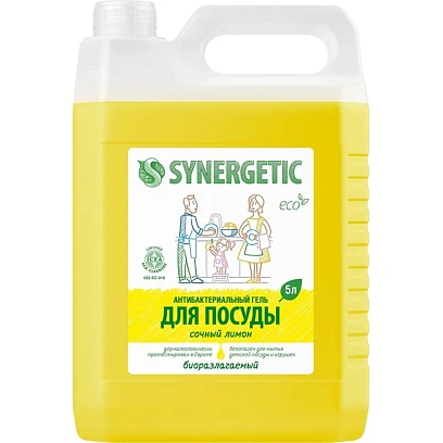 Средство для мытья посуды Synergetic Антибактериальное, Лимон 5л