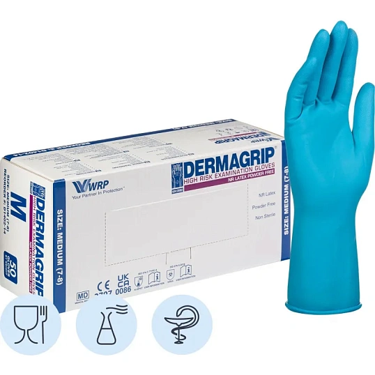 Перчатки мед.смотров. латекс.,нестер.,н/о, Dermagrip High Risk(M) 25 пар,ПС