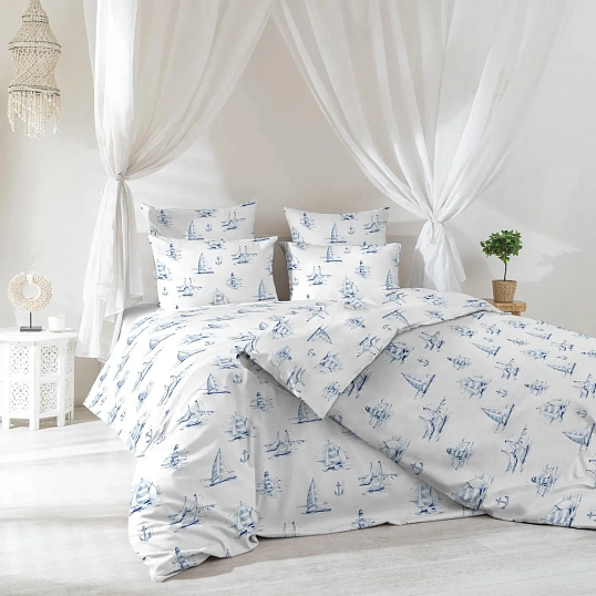 Постельное белье 1,5сп Сатин премиум (нав.70х70-2шт) Regatta blue,931145