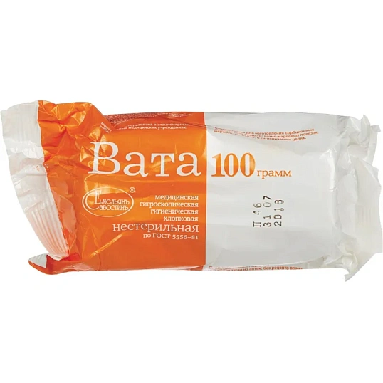 Перевяз. ср-ва Вата гигиен. нестер. 100г 150шт/уп Емельянъ Савостинъ ШК0140