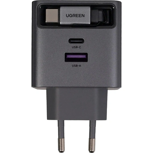 Зарядное устройство UGREEN X614(65822),выдв каб,45W GaN,USB-C&A,сер косм