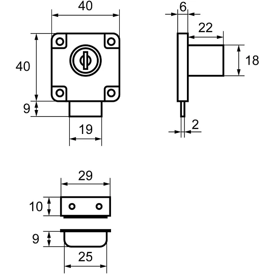 Замок мебельный_УЗК StahlBuro 138-22М сталь,хром,отве.пл.д/дв.ящ/2кл(16899)