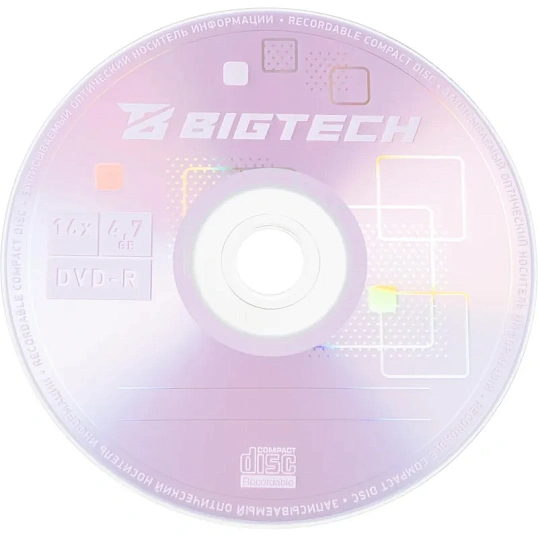 Носители информации Bigtech YDVDRP001 DVD-R 4,7Гб Printable 16x 100/уп cake