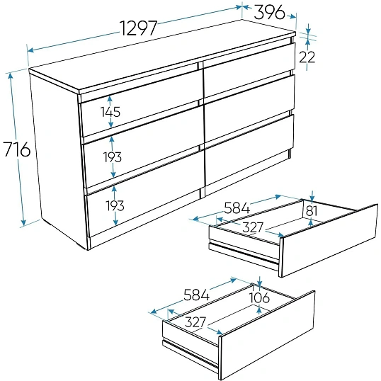 Комод ШС_Кастор 6 ящиков дуб сонома