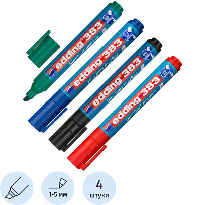Набор маркеров для флипчартов EDDING 383, 1-5 мм, 4 цвета в ПВХ конверте