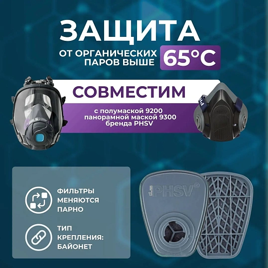 Фильтр противогазовый PHSV 92012, А2, 2 шт/уп