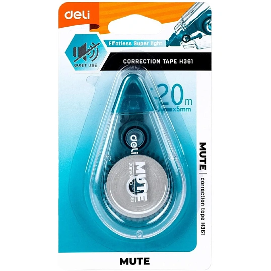 Корректирующая лента Deli Mute EH361 5 мм x 20м беззвучная ассорти блистер