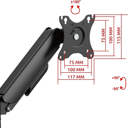 Кронштейн Uniteki FMGT91PIPE для монитора, со струбциной, газлифт, 17-35