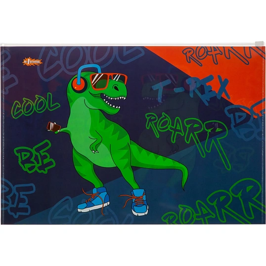 Папка-конверт на молнии zip А4+ №1 School Динозавр