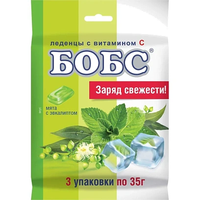 Леденцы БОБС мята с эвкалиптом, 3х35г, BS-8-3