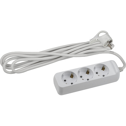 Удлинитель ЭРА, 3 роз/3м/3х0.75мм/10А/2200Вт, с заземл, белый, UX-3e-3m