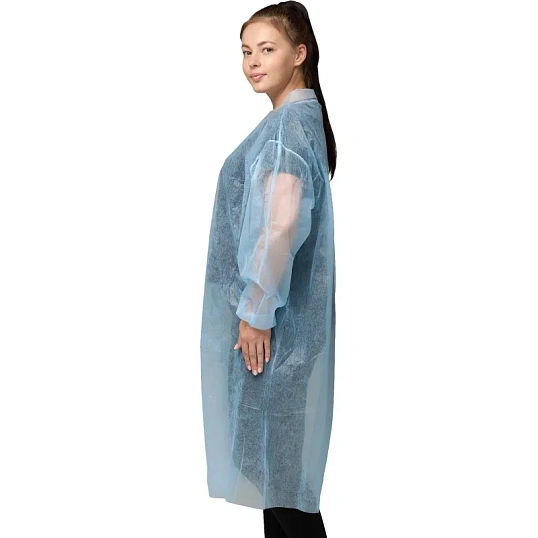 Халат на липучках, (20 гр), рXXL ,голубой, (5 шт/упак)