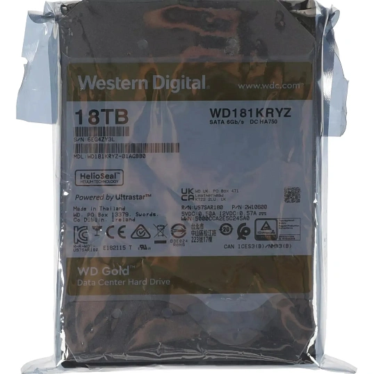 Жесткий диск WD GOLD 18TB 3.5 SATA 7200RPM 512MB(WD181KRYZ)