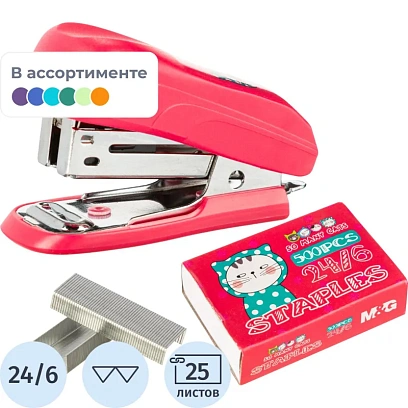 Степлер M&G N24/6 So Many Cats, до 25 л, скобы в наб, в ассорт, в блистере