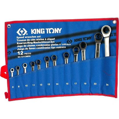 Набор ключей комбинированных трещот, 8-24мм, 12 пр. KING TONY 12112MRN