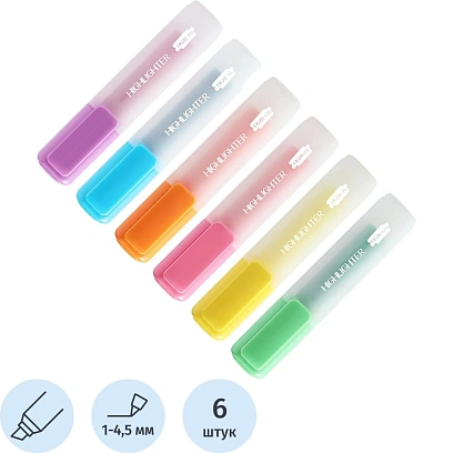 Набор текстовыделителей Deli EU628,скош.нак 1-4,5мм,6цв, не смаз.гелев.черн