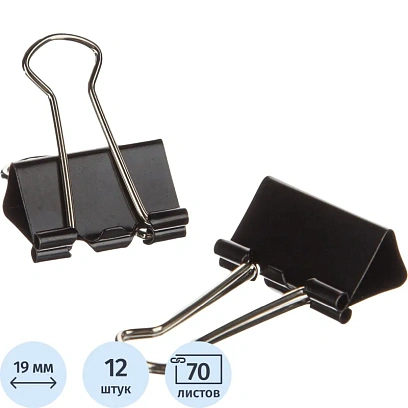Зажимы для бумаг 19мм 12шт/уп Attache Economy, в карт,кор, цвет черный