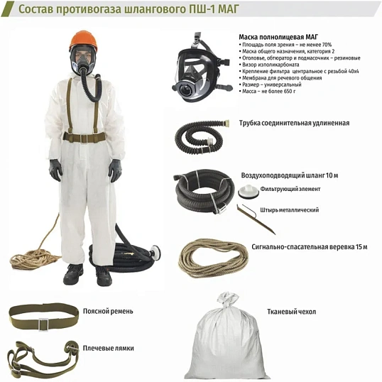 Противогаз ПШ-1 (1шл.л., 10м, МАГ (1шт.), х/б), шт